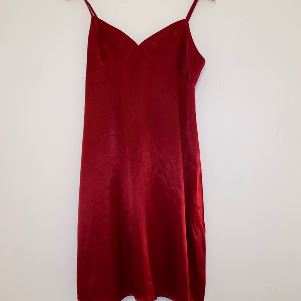 Red slip dress